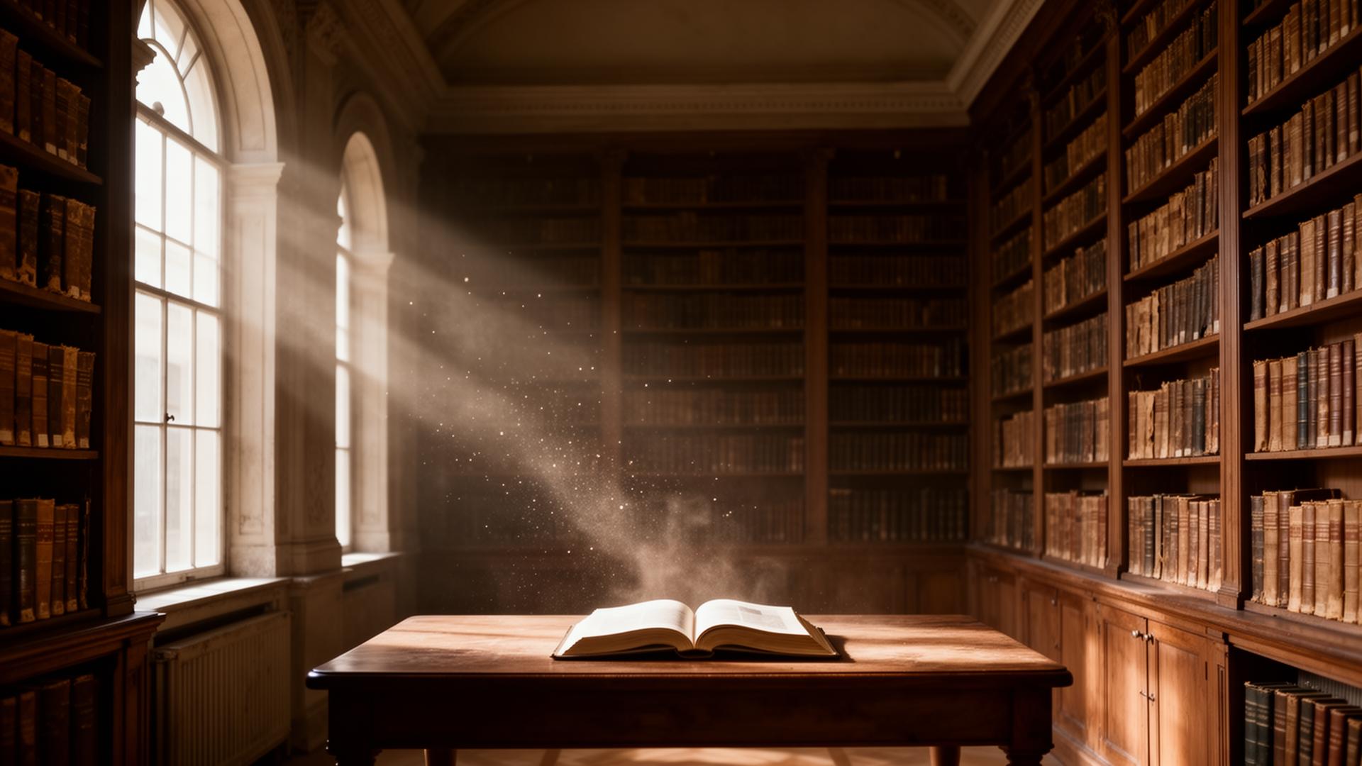 Klassische Bibliothek mit alten Büchern und Tageslicht