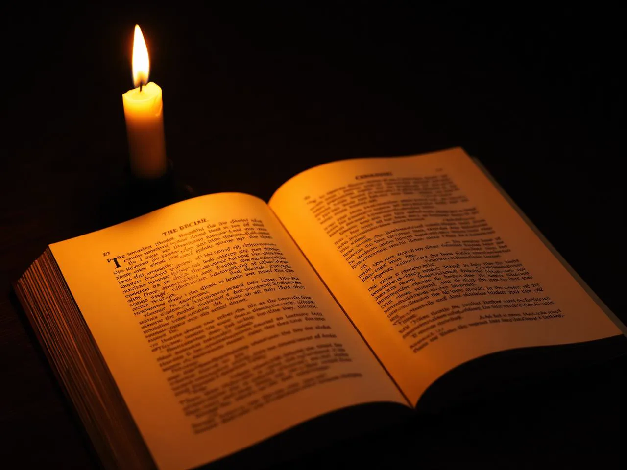 Kerze neben einem aufgeschlagenen Buch als Symbol für stille Lektüre.