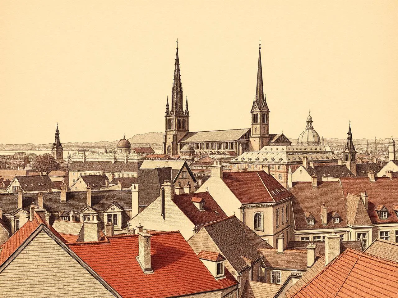 Stilisierte historische Stadtsilhouette Frankfurts am Main.